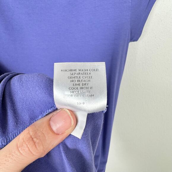 Eileen Fisher | Lilac Purple Round Neck Short Sleeve Knee Length T-shirt Dress - Picture 8 of 8